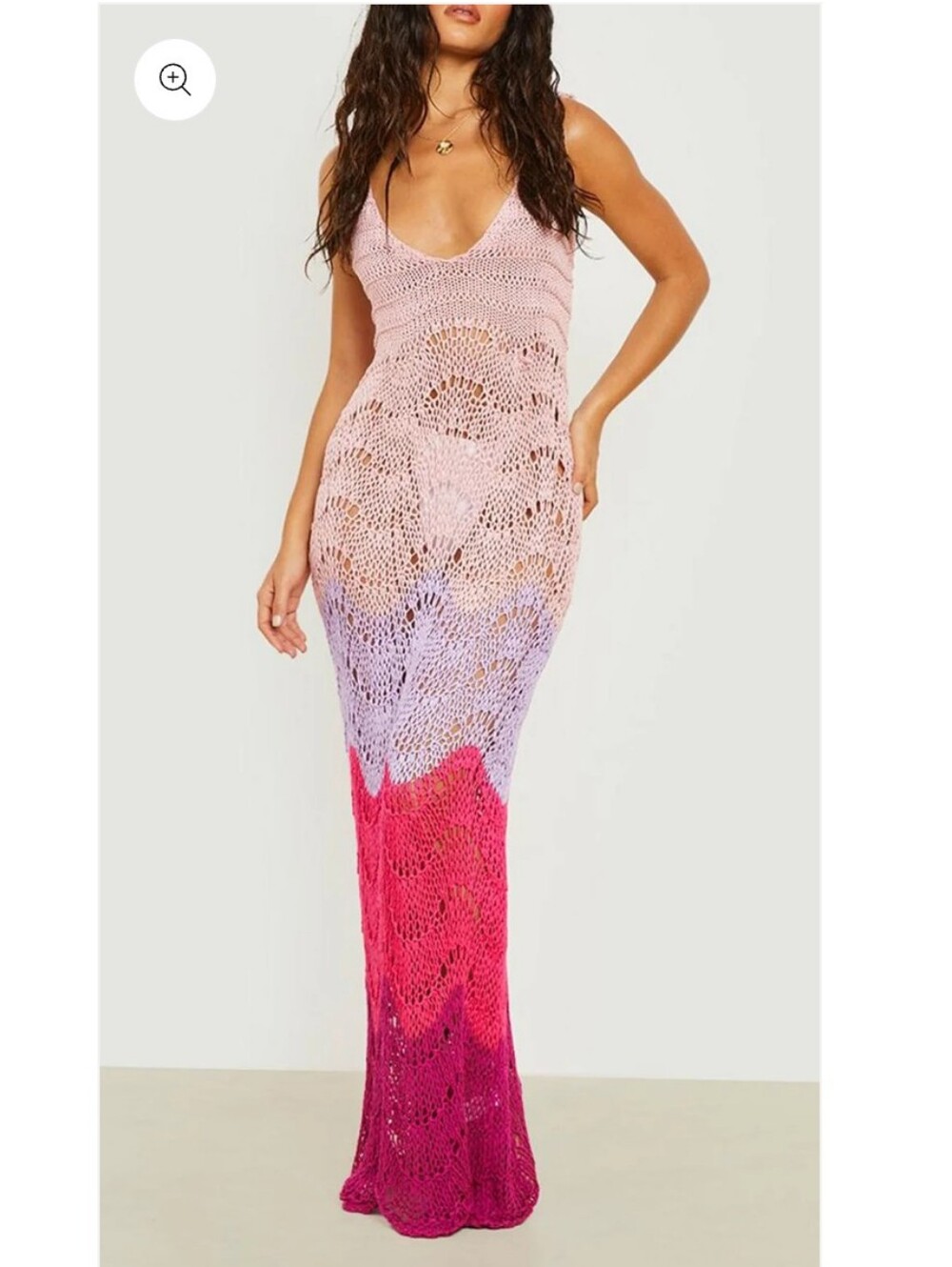 Boohoo Pink to Purple Ombre Crochet Maxi Cover-Up